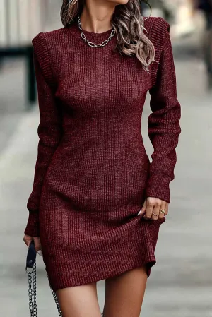 Red Long Sleeve Bodycon Sweater Dress