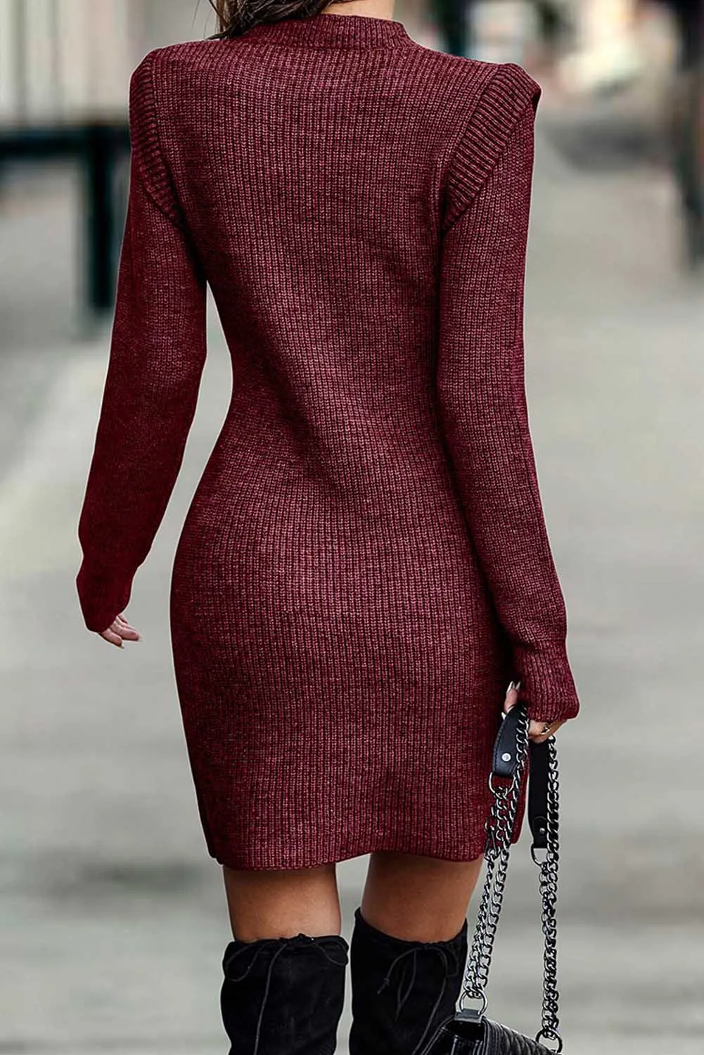 Red Long Sleeve Bodycon Sweater Dress
