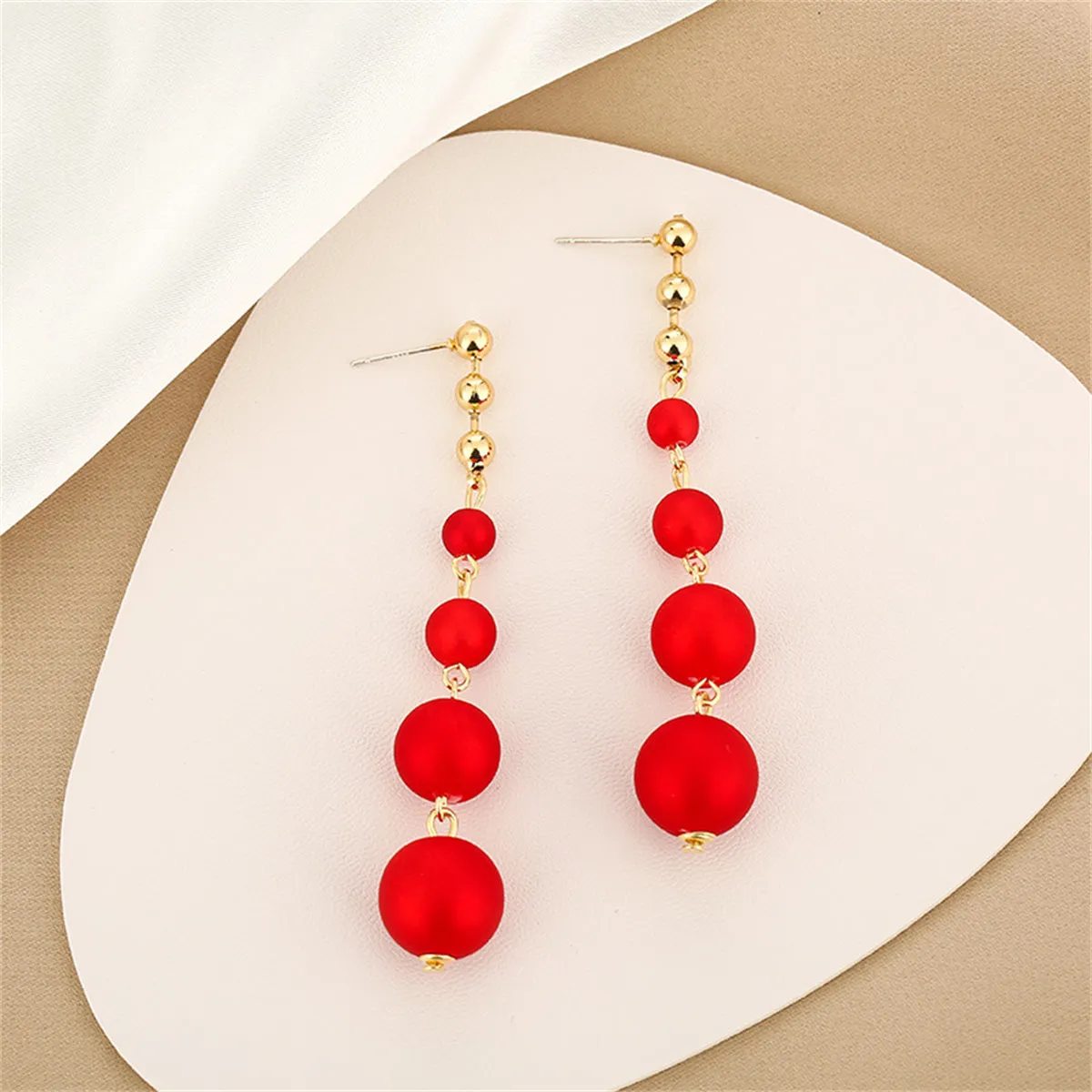Red Resin & 18K Gold-Plated Bead Chain Drop Earrings