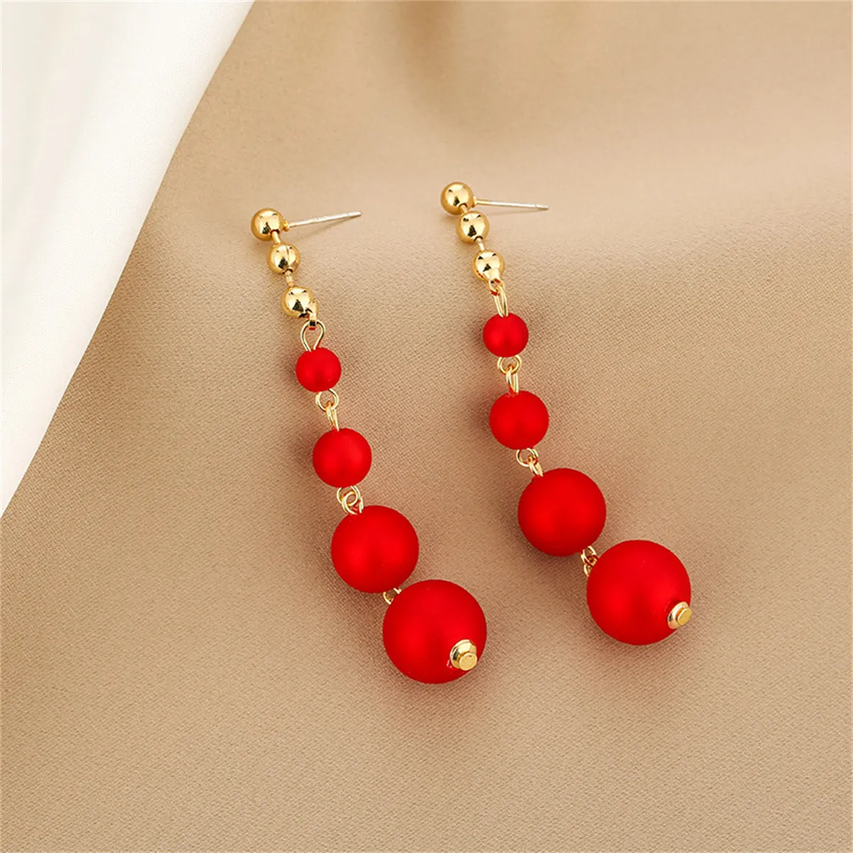 Red Resin & 18K Gold-Plated Bead Chain Drop Earrings