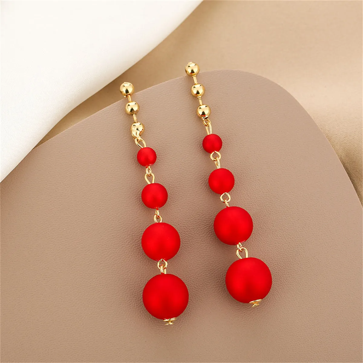 Red Resin & 18K Gold-Plated Bead Chain Drop Earrings