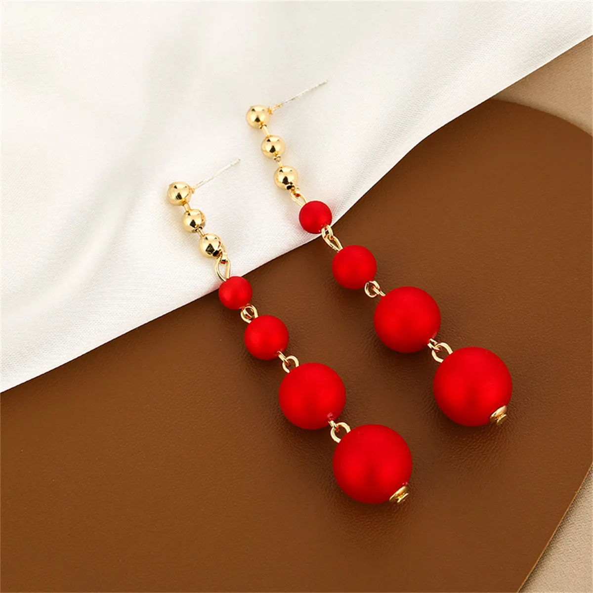 Red Resin & 18K Gold-Plated Bead Chain Drop Earrings