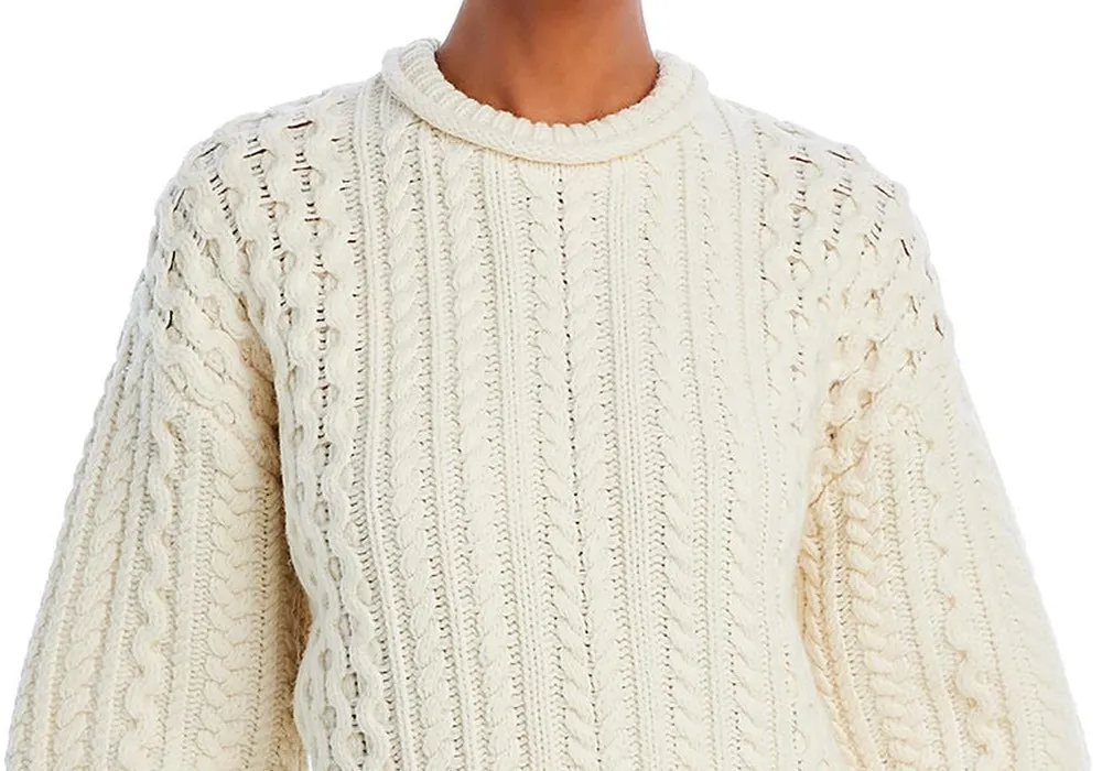 Re/Done Crewneck Cable Knit Sweater Natural
