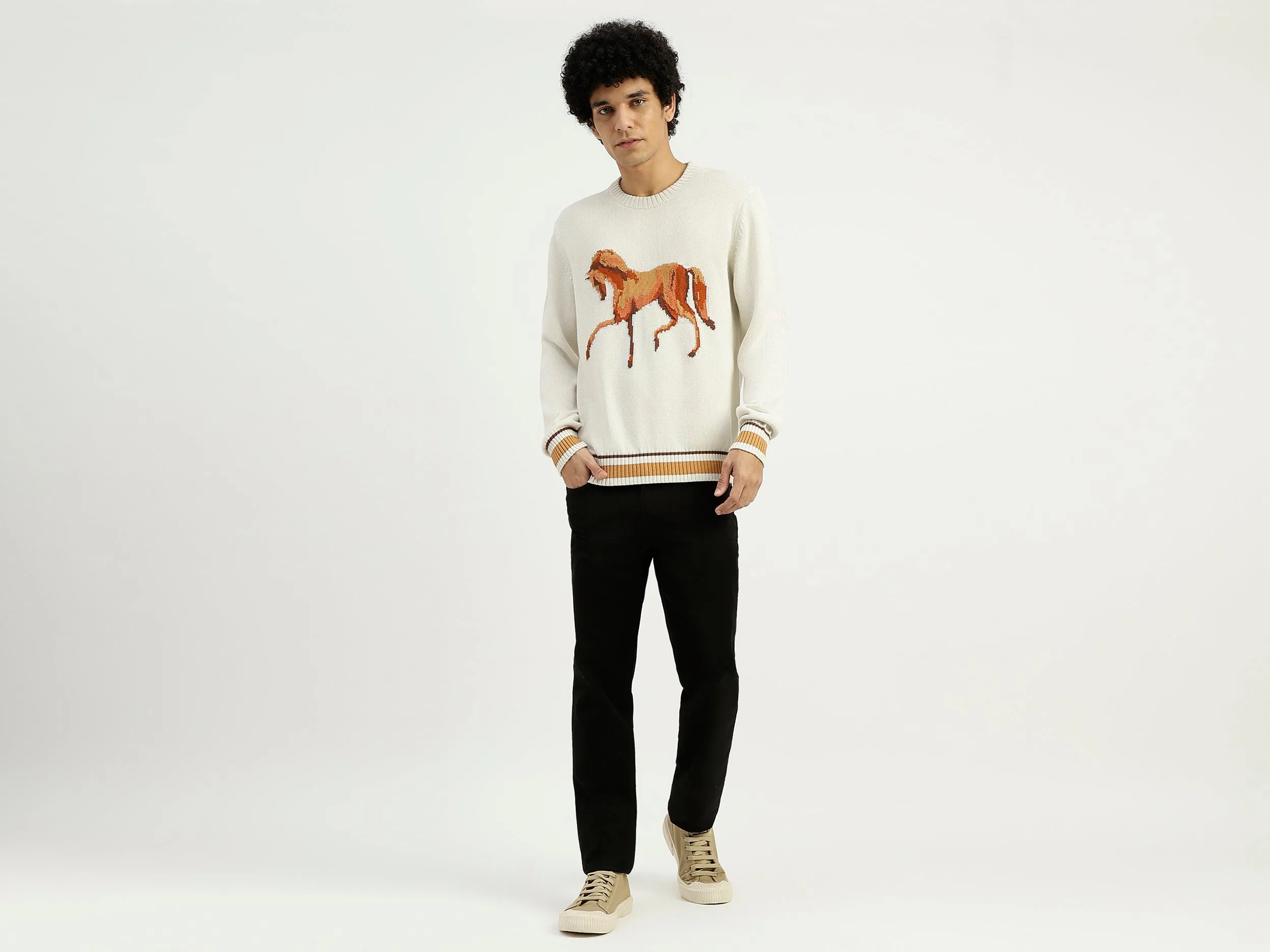 Relaxed Fit Round Neck Printed Sweater