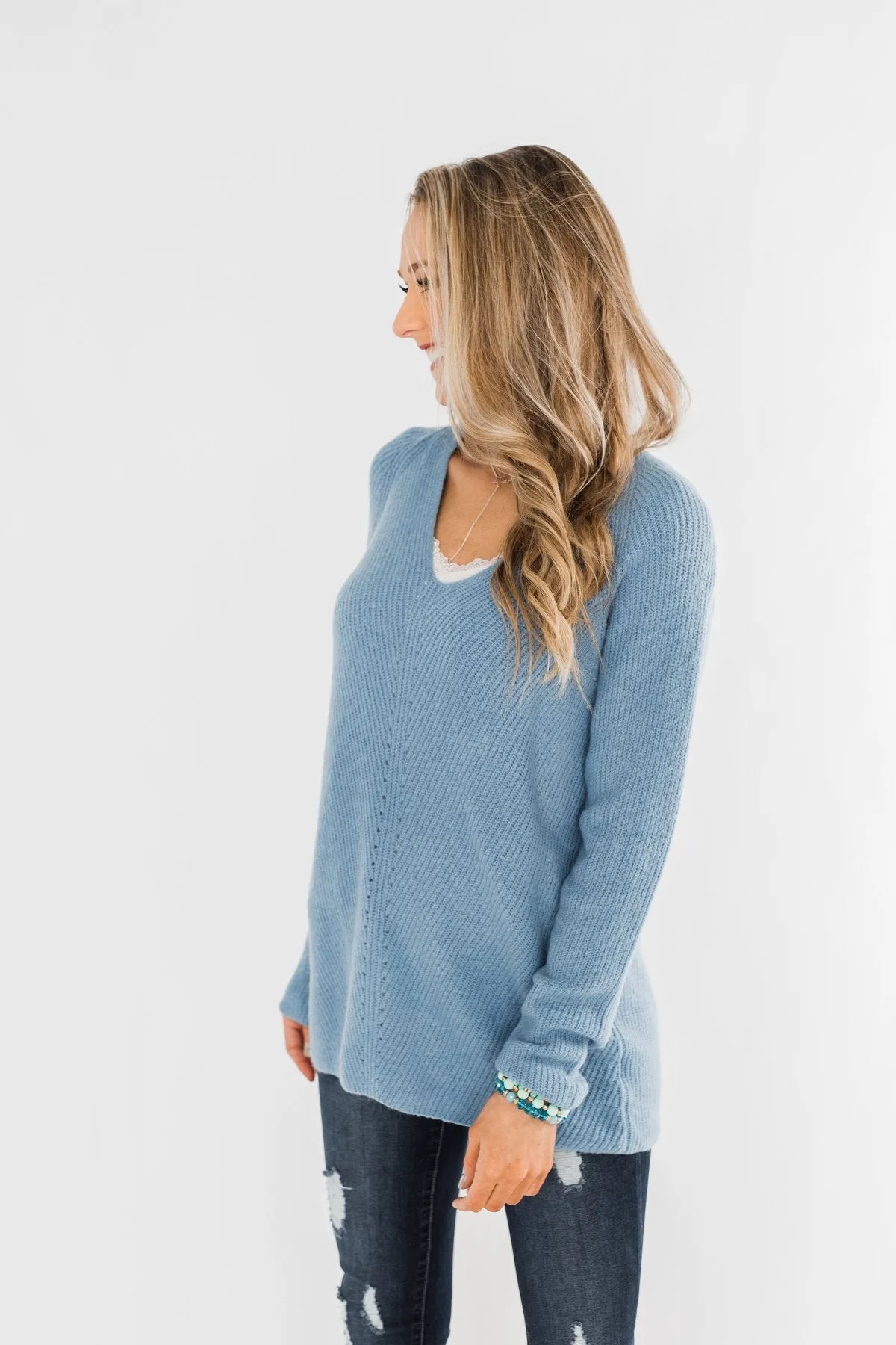 Remind Me Again Knit Sweater- Blue