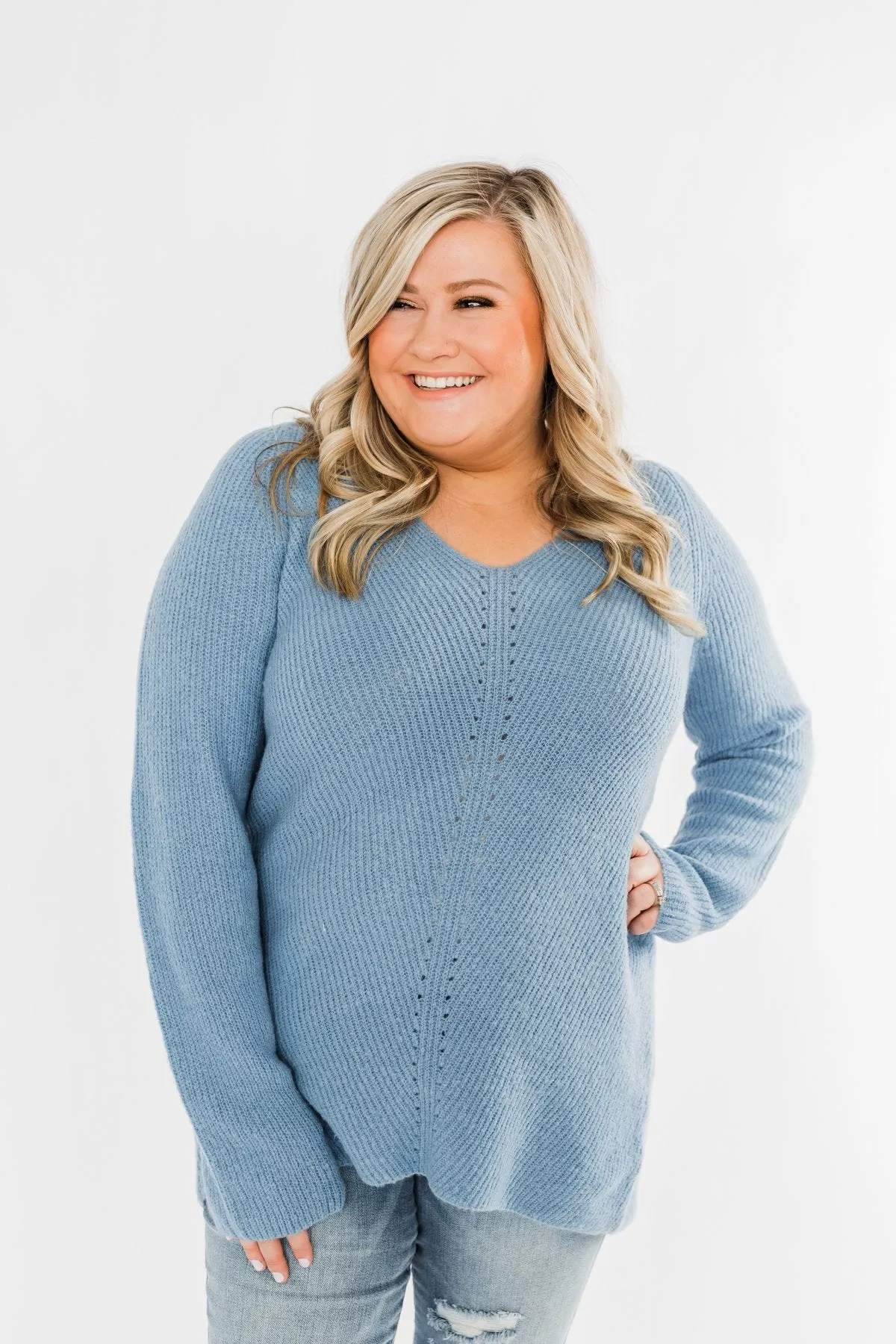 Remind Me Again Knit Sweater- Blue