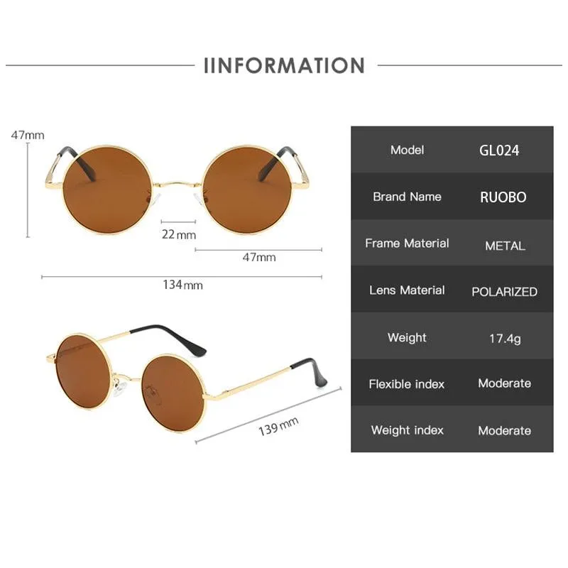 Retro Polarized Round Metal Frame Sunglasses