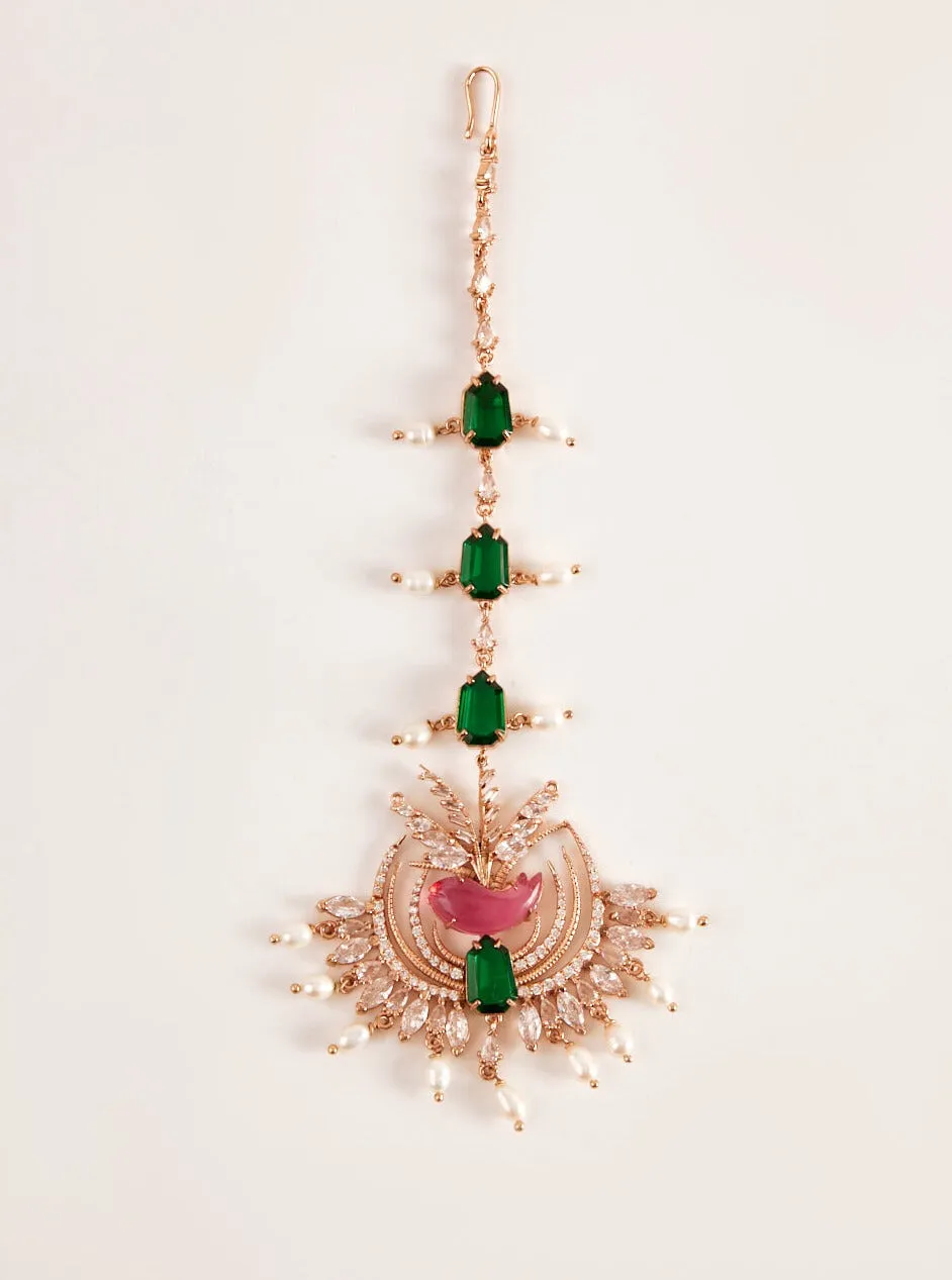Rose gold nerina maang tikka