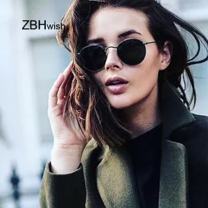 Round Sunglasses Woman Brand Designer Alloy Mirror Ray