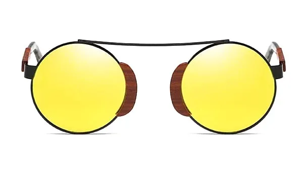Round Yellow Wood Sunglasses for Men - Classy Style Statement