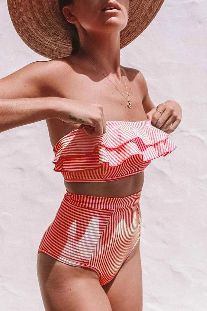Ruffled Irregular Striped Swimsuit