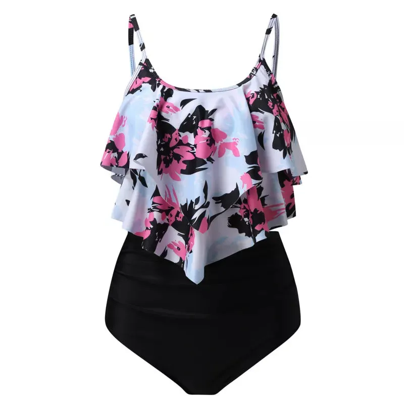 Ruffles Print Push Up Tankini