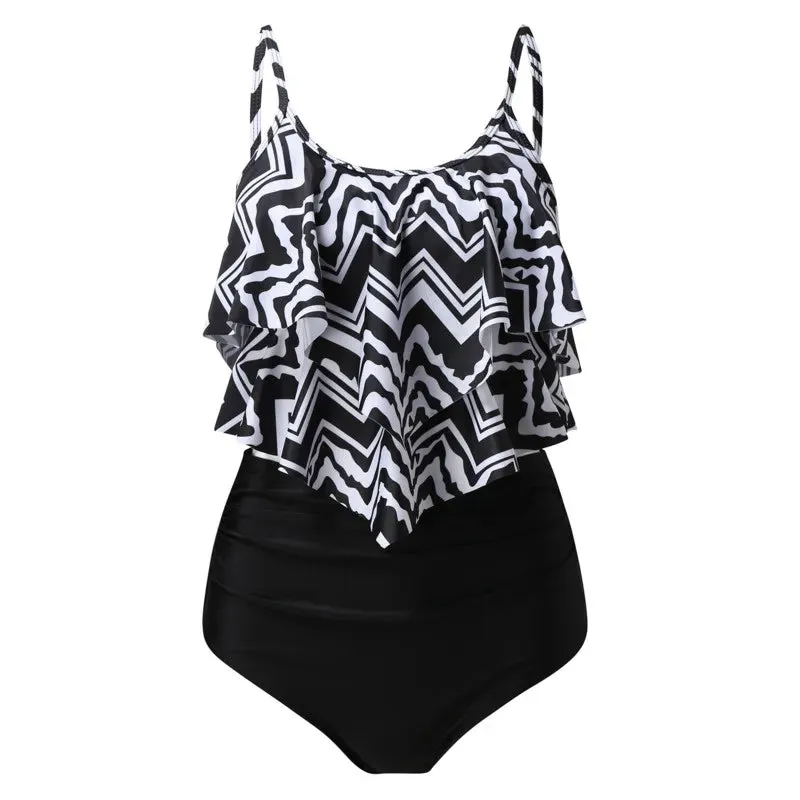 Ruffles Print Push Up Tankini