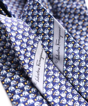 SALVATORE FERRAGAMO - *Father & Son Set* Navy/Yellow Elephant Tie-