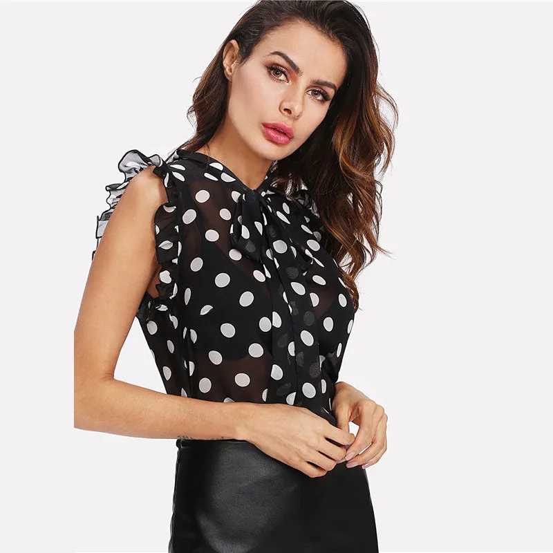 Savannah Neck Bow Polka Dot Blouse