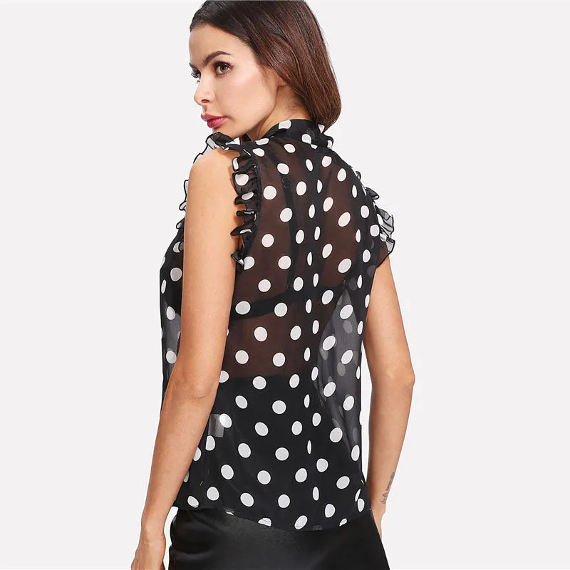Savannah Neck Bow Polka Dot Blouse
