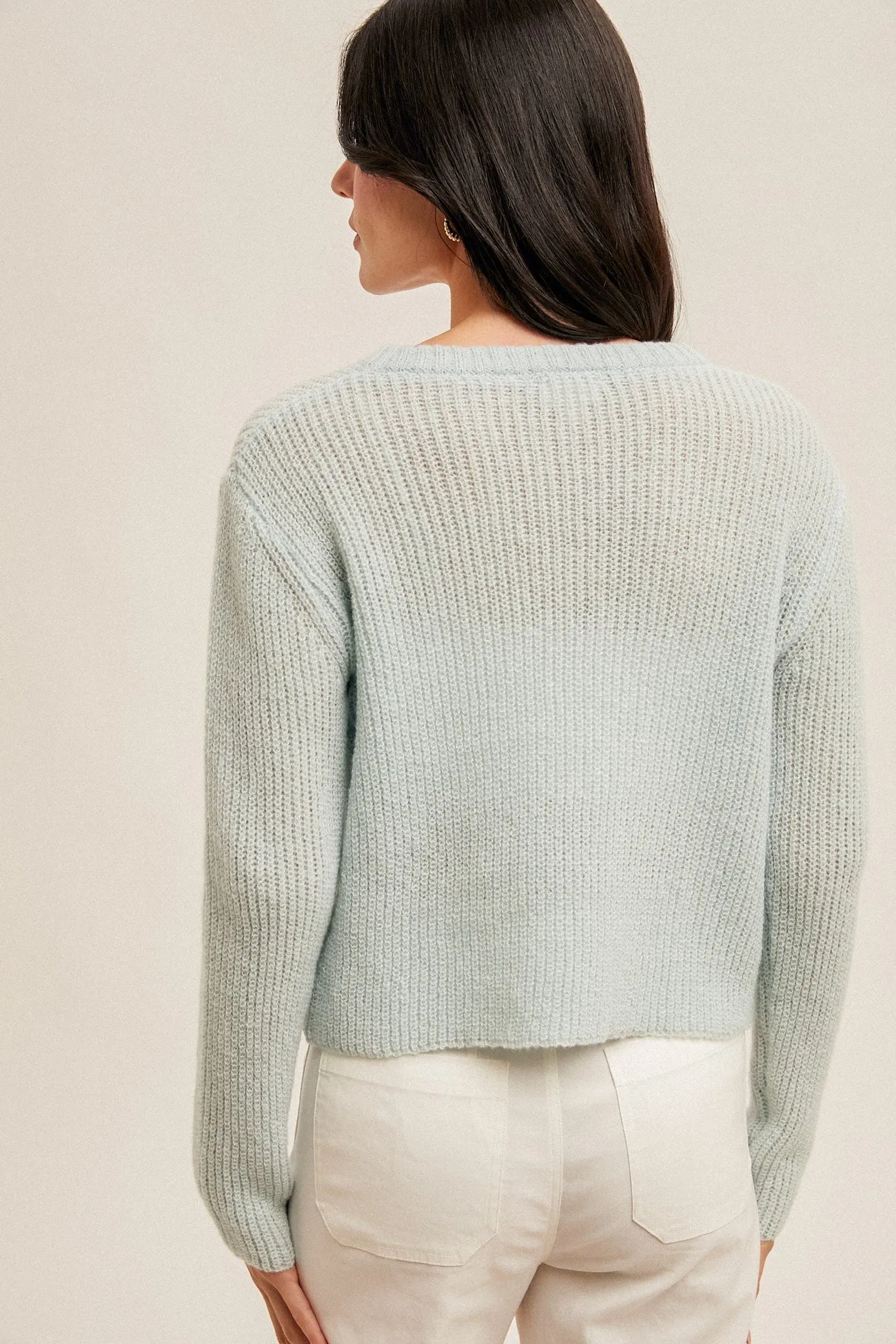 Sea Foam Ribbon Tie Detailed Cardigan