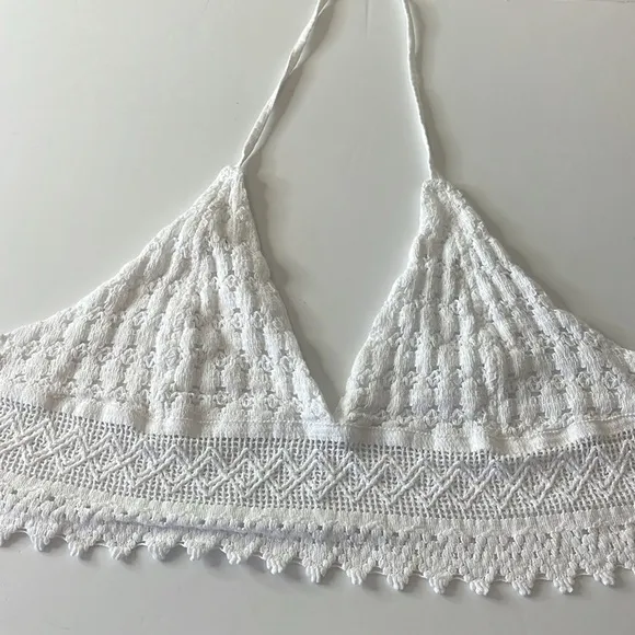 SEASPICE Resortwear Amy Two-Piece Halter and Maxi Skirt White Cotton Lace Large