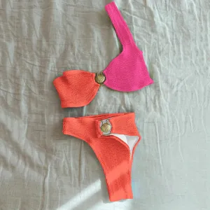 Sexy One Shoulder Bikini Textured Swimwear High Cut Swimsuit Bathing Suit