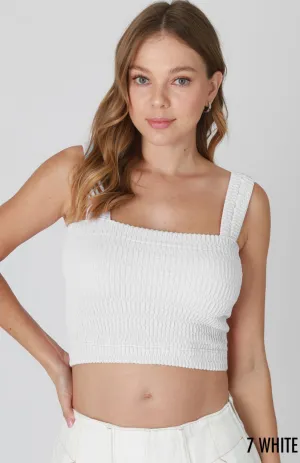 Shirred Square Neck Crop Top - White