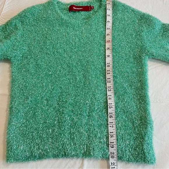 Sies Marjan Luxury Tinsel Sweater Metallic Fuzzy Sea Foam Crew Neck
