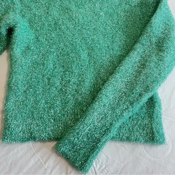 Sies Marjan Luxury Tinsel Sweater Metallic Fuzzy Sea Foam Crew Neck