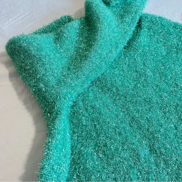 Sies Marjan Luxury Tinsel Sweater Metallic Fuzzy Sea Foam Crew Neck