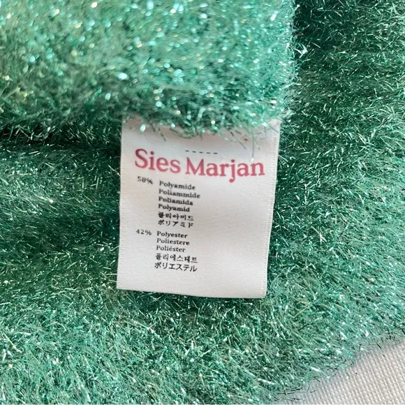 Sies Marjan Luxury Tinsel Sweater Metallic Fuzzy Sea Foam Crew Neck