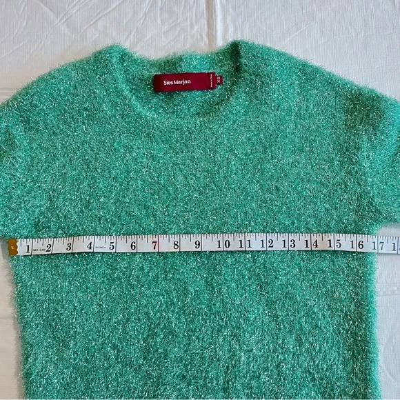 Sies Marjan Luxury Tinsel Sweater Metallic Fuzzy Sea Foam Crew Neck