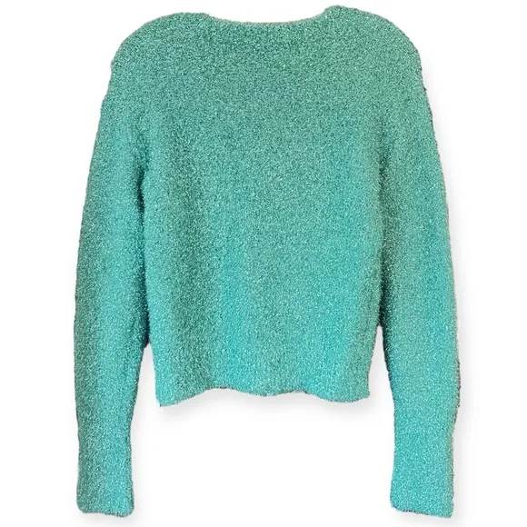Sies Marjan Luxury Tinsel Sweater Metallic Fuzzy Sea Foam Crew Neck