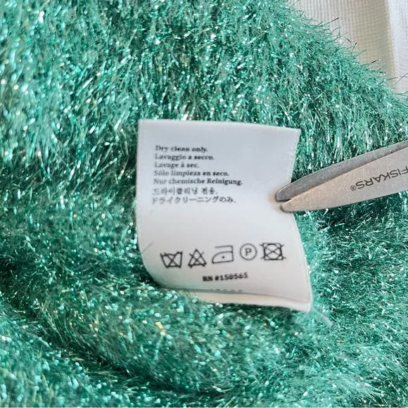 Sies Marjan Luxury Tinsel Sweater Metallic Fuzzy Sea Foam Crew Neck