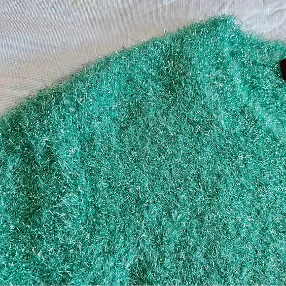 Sies Marjan Luxury Tinsel Sweater Metallic Fuzzy Sea Foam Crew Neck