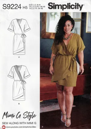 Simplicity 9224 MIMI G STYLE Womens Kimono Style Wrap Dress Sewing Pattern Size 6 - 14 UNCUT Factory Folded