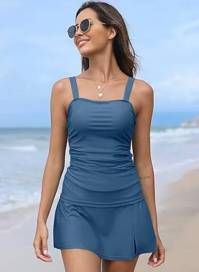 💥Sista dagen specialrea 49% RABATT🩱 Dam vintage magkontroll tvådelade tankini baddräkter