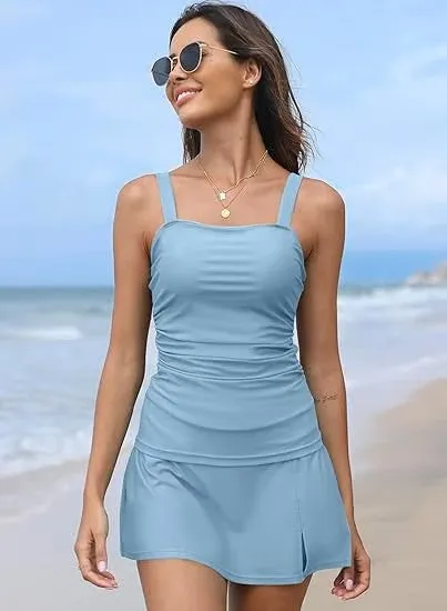 💥Sista dagen specialrea 49% RABATT🩱 Dam vintage magkontroll tvådelade tankini baddräkter