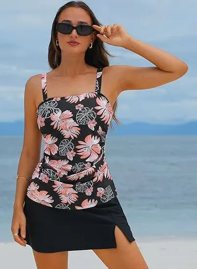 💥Sista dagen specialrea 49% RABATT🩱 Dam vintage magkontroll tvådelade tankini baddräkter