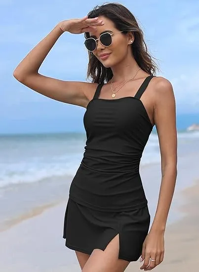 💥Sista dagen specialrea 49% RABATT🩱 Dam vintage magkontroll tvådelade tankini baddräkter