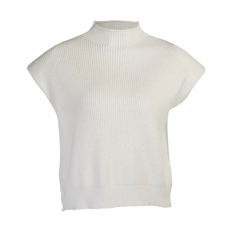 Sleeveless High-collared Shoulder Padded Pads Sweaters