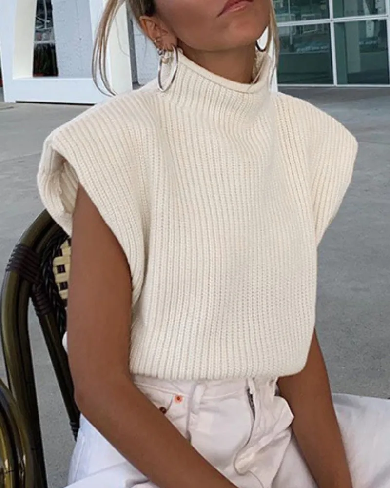 Sleeveless High-collared Shoulder Padded Pads Sweaters