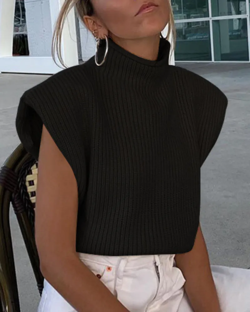 Sleeveless High-collared Shoulder Padded Pads Sweaters