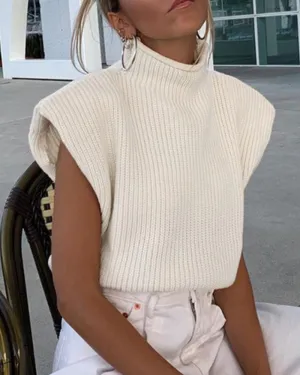 Sleeveless High-collared Shoulder Padded Pads Sweaters
