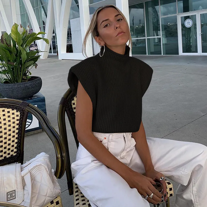 Sleeveless High-collared Shoulder Padded Pads Sweaters