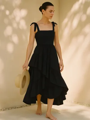 Sleeveless Tie Shoulder Ruffle Dress
