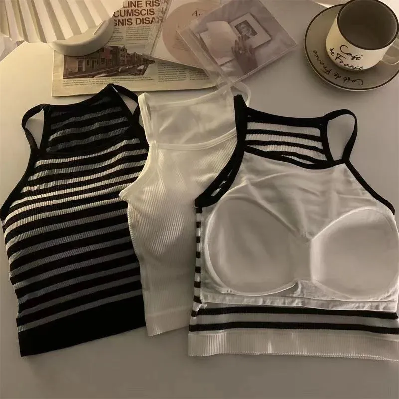 Solid Color Crop Tank Top with Chest Pad for Women