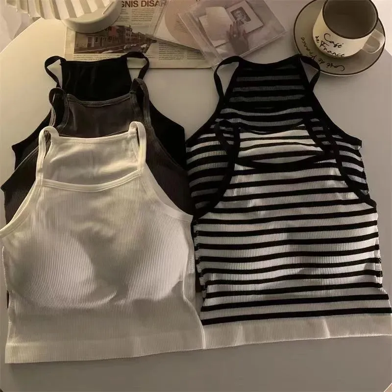 Solid Color Crop Tank Top with Chest Pad for Women