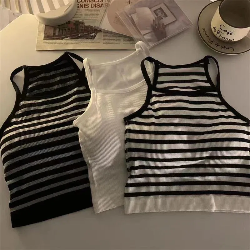 Solid Color Crop Tank Top with Chest Pad for Women