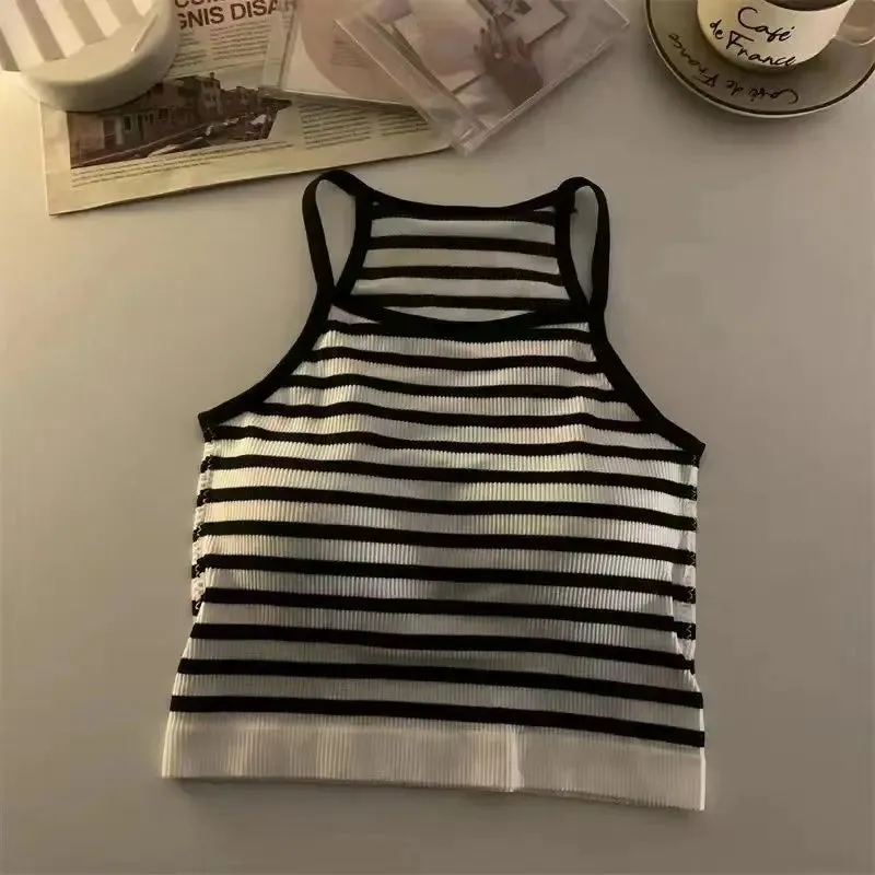Solid Color Crop Tank Top with Chest Pad for Women