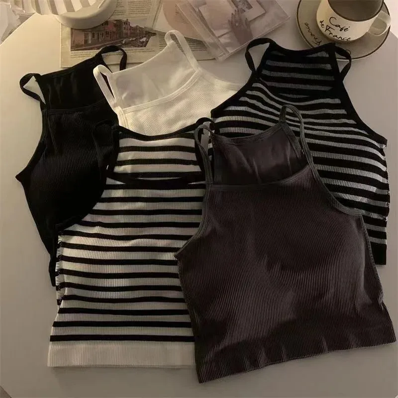 Solid Color Crop Tank Top with Chest Pad for Women