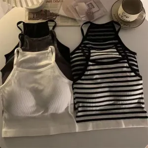 Solid Color Crop Tank Top with Chest Pad for Women