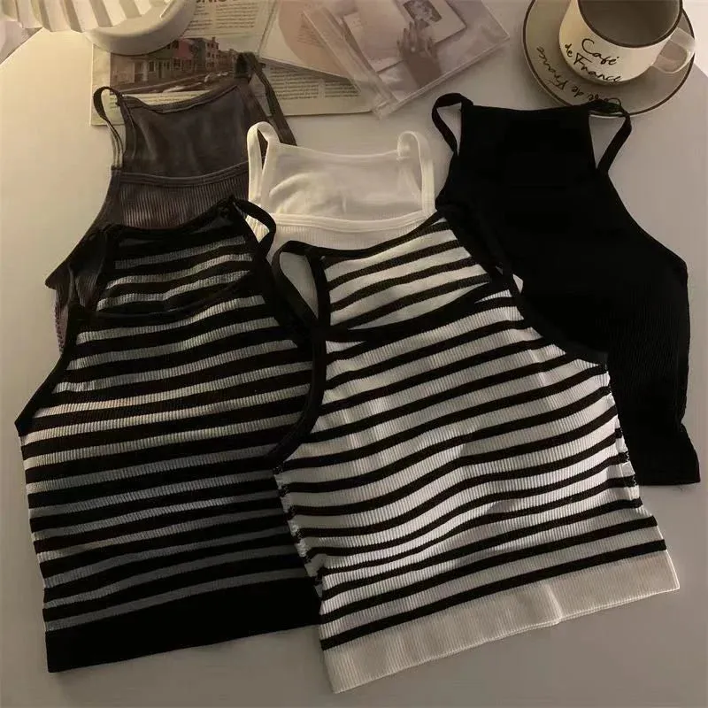 Solid Color Crop Tank Top with Chest Pad for Women